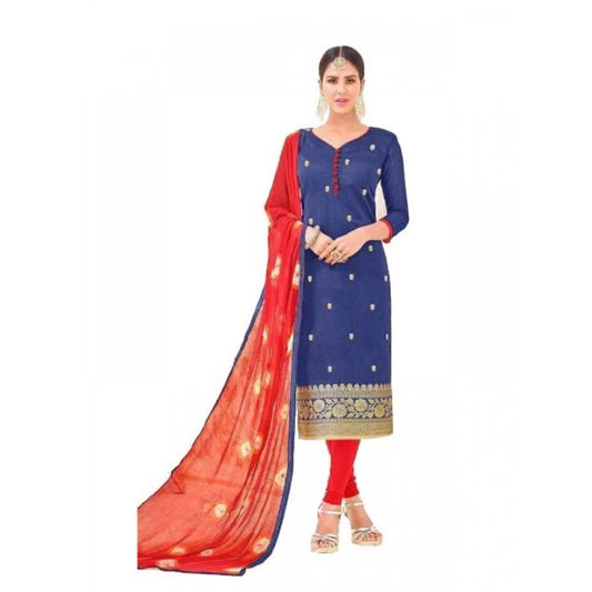 Generic Womens Cotton Regular Unstitched Salwar-Suit Material With Dupatta (Blue, Red, 2 mtr)