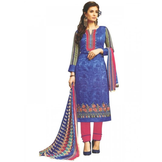 Generic Womens Cotton mix Regular Unstitched Salwar-Suit Material With Dupatta (Blue, 2 mtr)