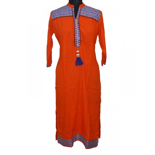 Generic Women's Rayon Kurtis (Orange, XXL)