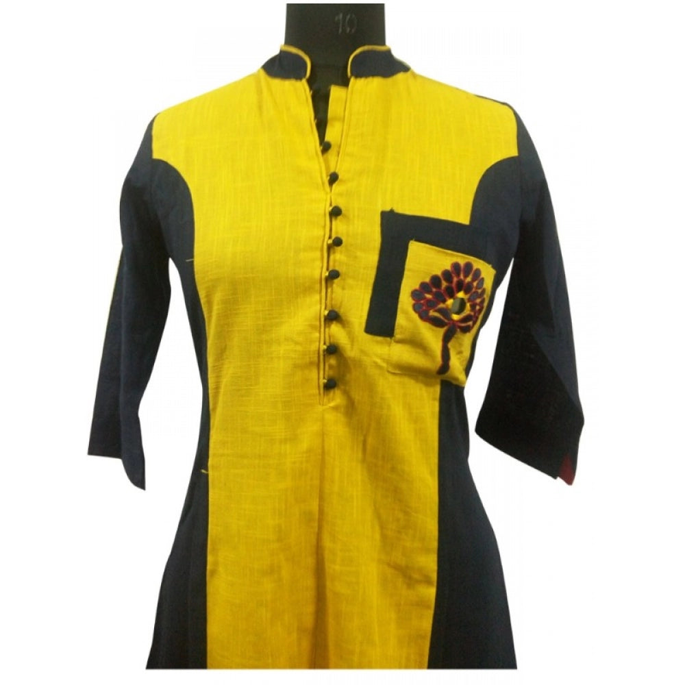 Generic Women's Cotton Kurtis (Yellow, Black, L)