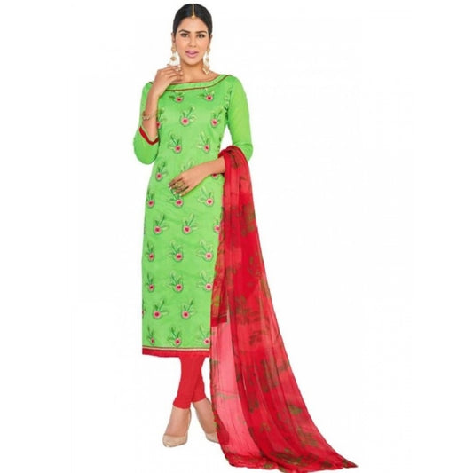 Generic Womens Chanderi Regular Unstitched Salwar-Suit Material With Dupatta (Green, Red, 2 mtr)