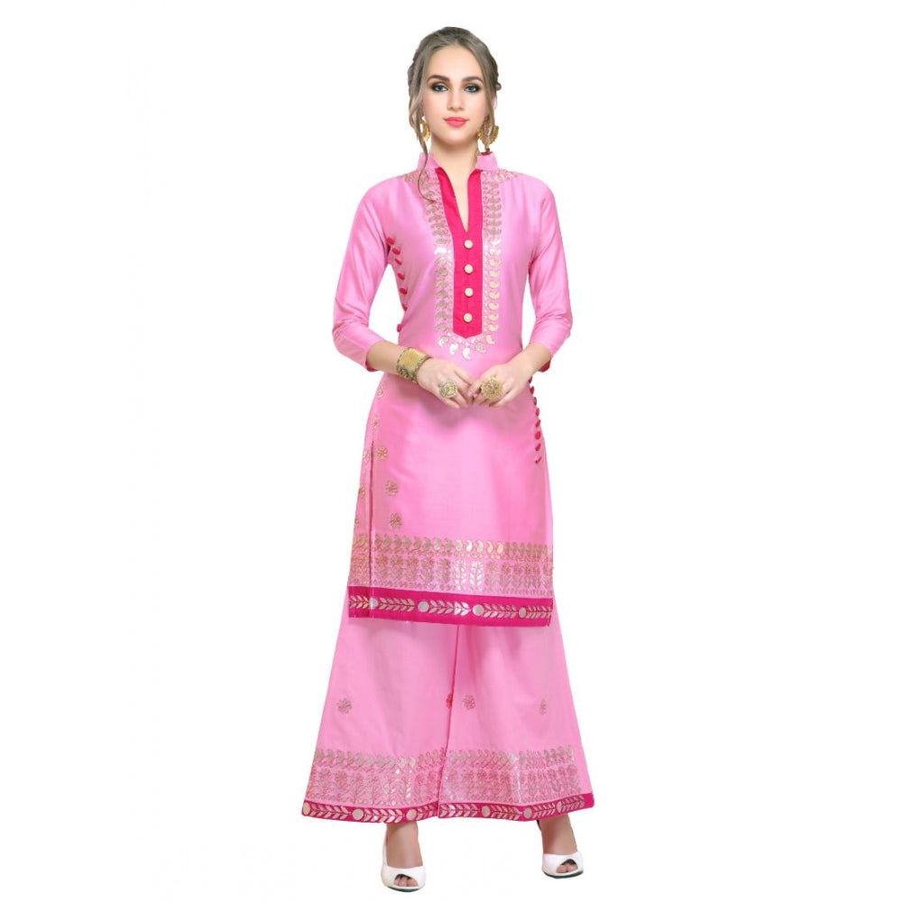 Generic Women's Cotton Unstitched Salwar-Suit Material With Dupatta (Pink, 2-2.5mtrs)