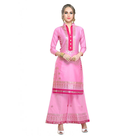 Generic Women's Cotton Unstitched Salwar-Suit Material With Dupatta (Pink, 2-2.5mtrs)