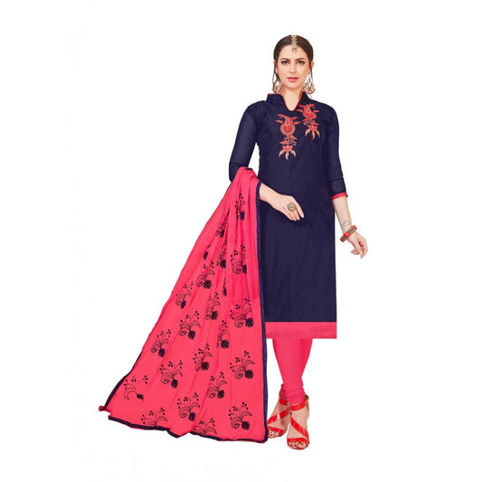 Generic Women's Modal Silk Unstitched Salwar-Suit Material With Dupatta (Navy Blue, 2-2.5mtrs)