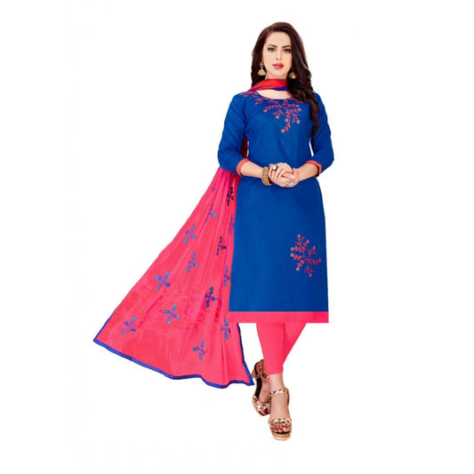 Generic Women's Glaze Cotton Unstitched Salwar-Suit Material With Dupatta (Blue, 2-2.5mtrs)