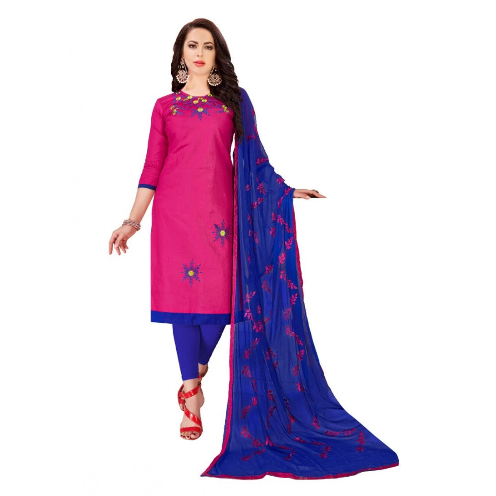 Generic Women's Glaze Cotton Unstitched Salwar-Suit Material With Dupatta (Magenta, 2-2.5mtrs)