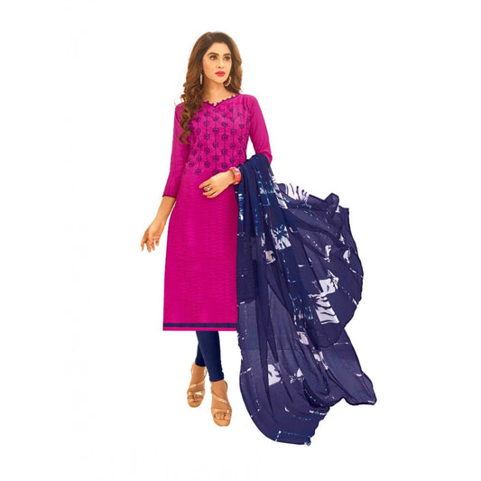 Generic Women's Cotton Jacquard Unstitched Salwar-Suit Material With Dupatta (Magenta, 2-2.5mtrs)