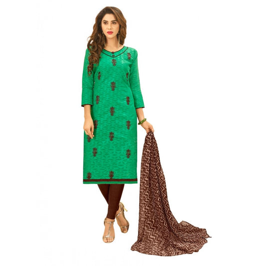 Generic Women's Cotton Jacquard Unstitched Salwar-Suit Material With Dupatta (Green, 2-2.5mtrs)