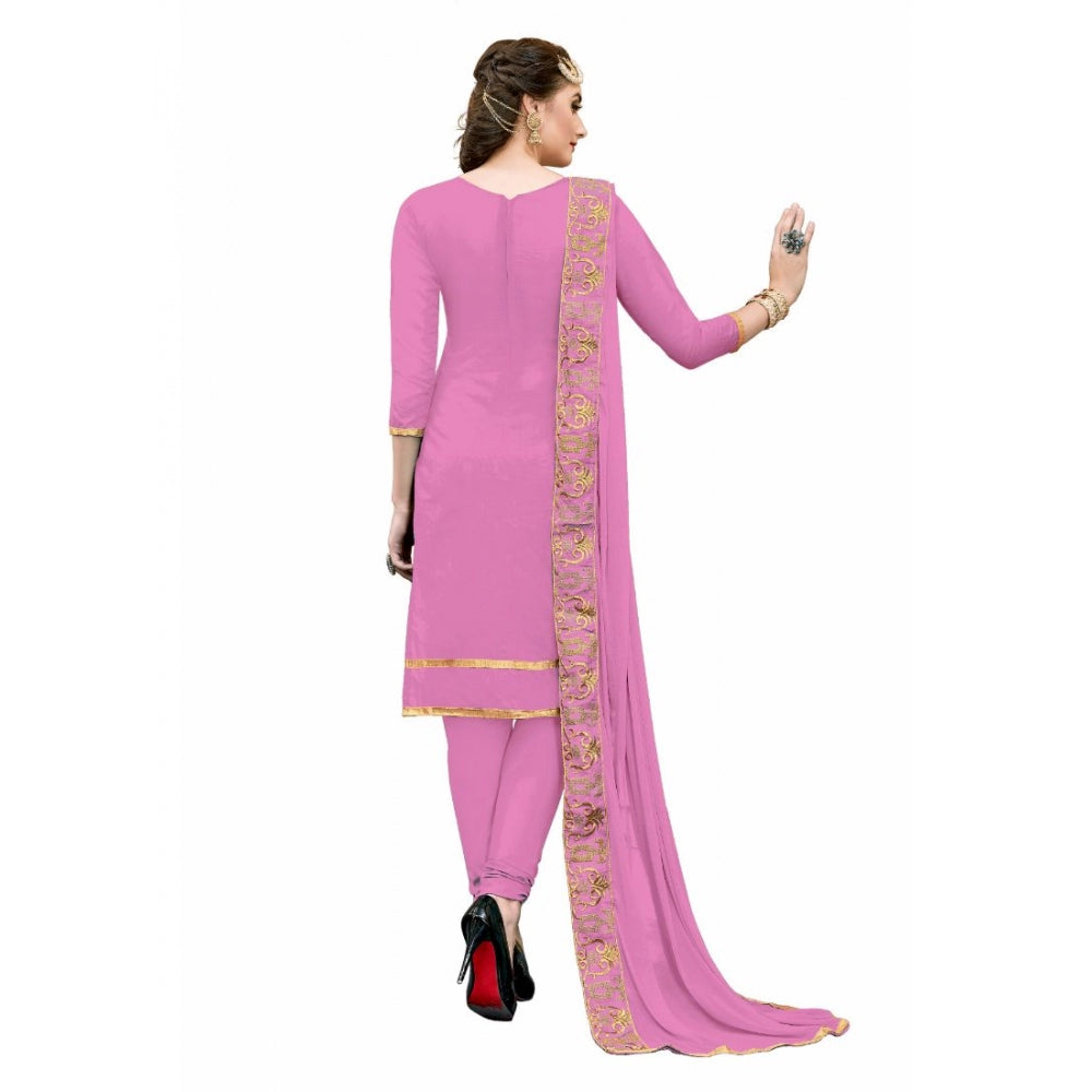 Generic Women's Chanderi Cotton Unstitched Salwar-Suit Material With Dupatta (Pink, 2-2.5mtrs)