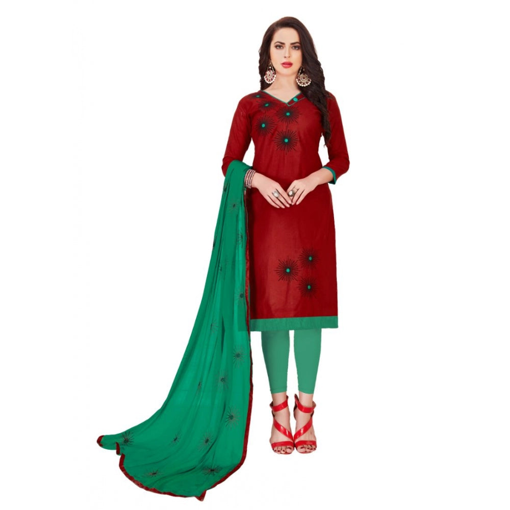 Generic Women's Glaze Cotton Unstitched Salwar-Suit Material With Dupatta (Maroon, 2-2.5mtrs)