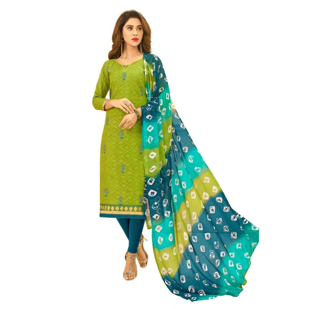 Generic Women's Cotton Jacquard Unstitched Salwar-Suit Material With Dupatta (Green, 2 Mtr)