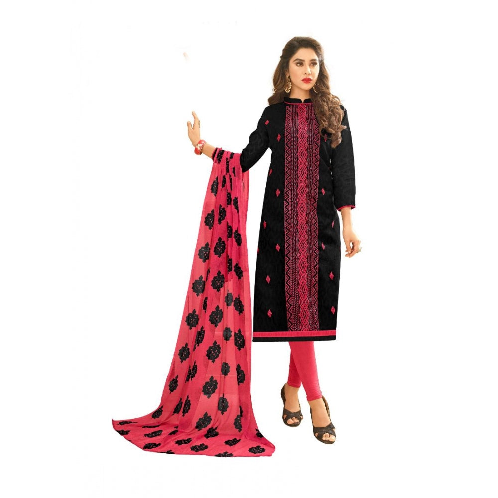 Generic Women's Cotton Jacquard Unstitched Salwar-Suit Material With Dupatta (Black, 2 Mtr)