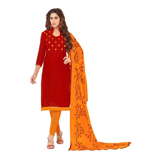 Generic Women's Slub Cotton Unstitched Salwar-Suit Material With Dupatta (Red, 2 Mtr)