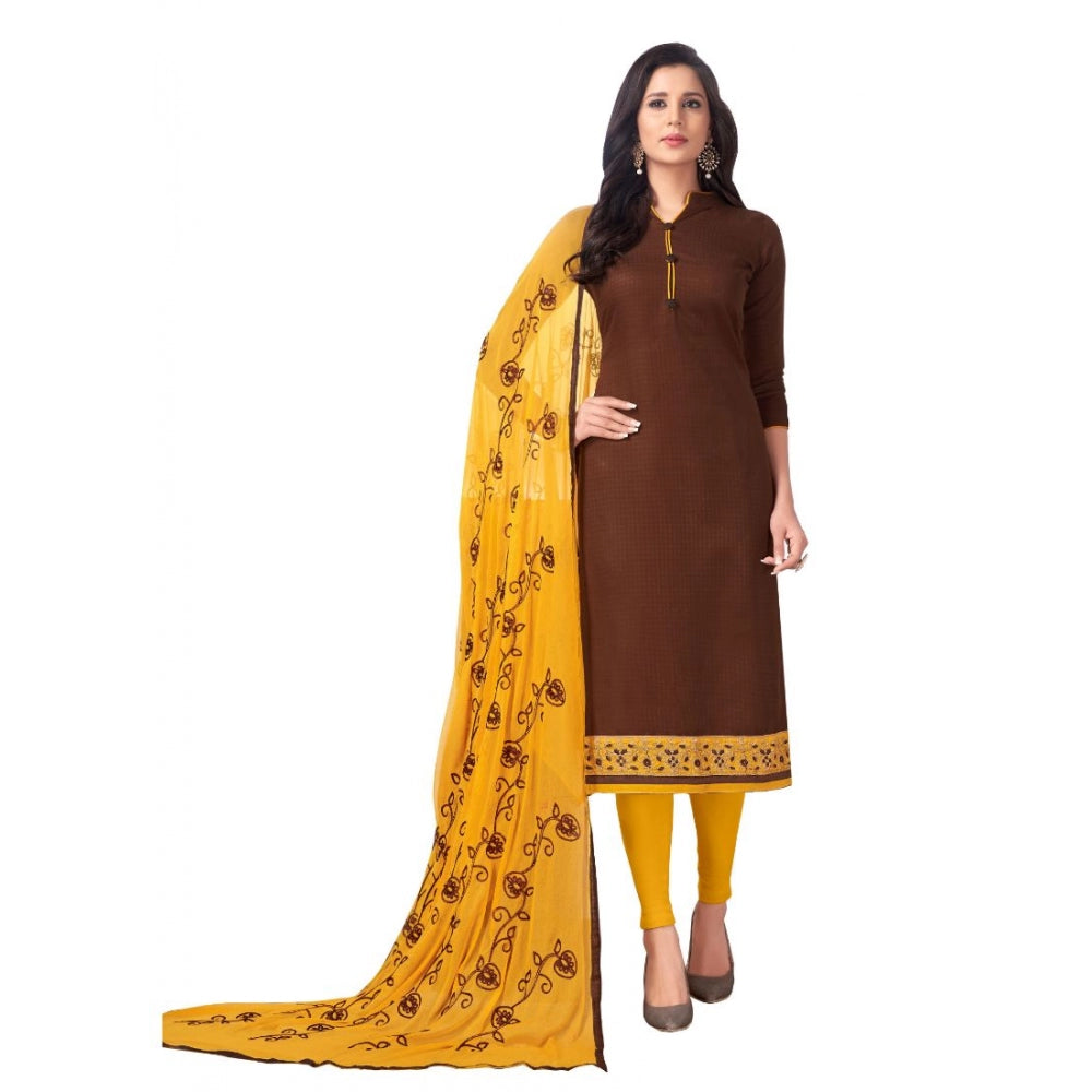 Generic Women's Cotton Unstitched Salwar-Suit Material With Dupatta (Brown, 2 Mtr)