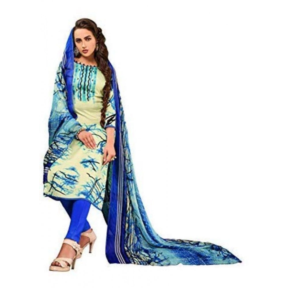 Generic Women's Cotton Unstitched Salwar-Suit Material With Dupatta (Cream, 2.5 Mtr)