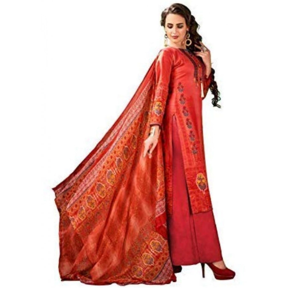 Generic Women's Cotton Unstitched Salwar-Suit Material With Dupatta (Light Red, 2.5 Mtr)