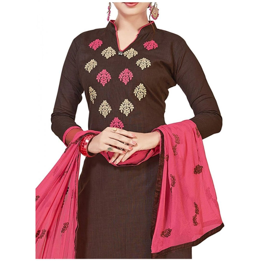 Generic Women's Slub Cotton Unstitched Salwar-Suit Material With Dupatta (Brown, 2 Mtr)