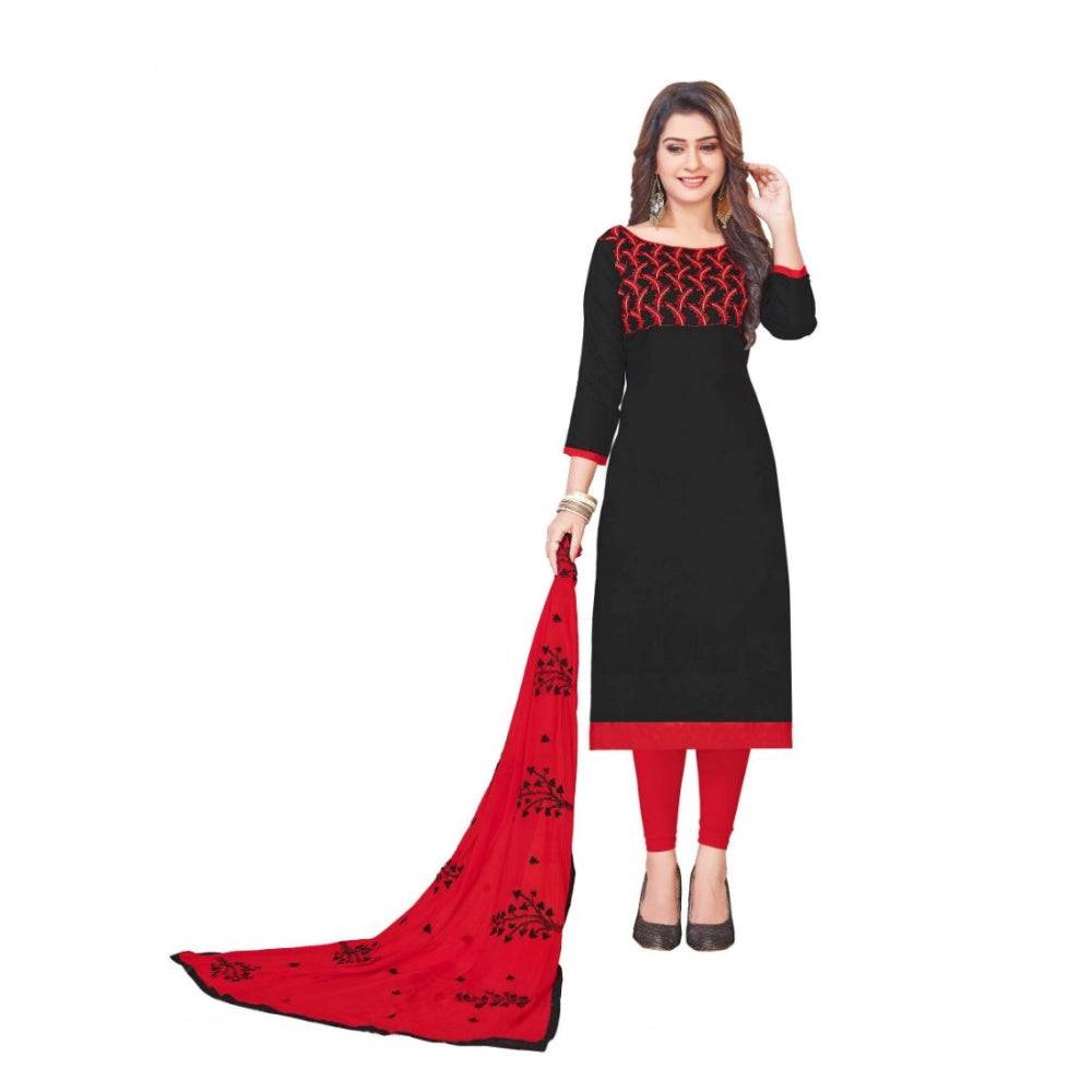 Generic Women's Glaze Cotton Unstitched Salwar-Suit Material With Dupatta (Black, 2 Mtr)