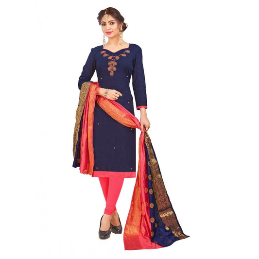 Generic Women's South Slub Cotton Unstitched Salwar-Suit Material With Dupatta (Blue, 2 Mtr)