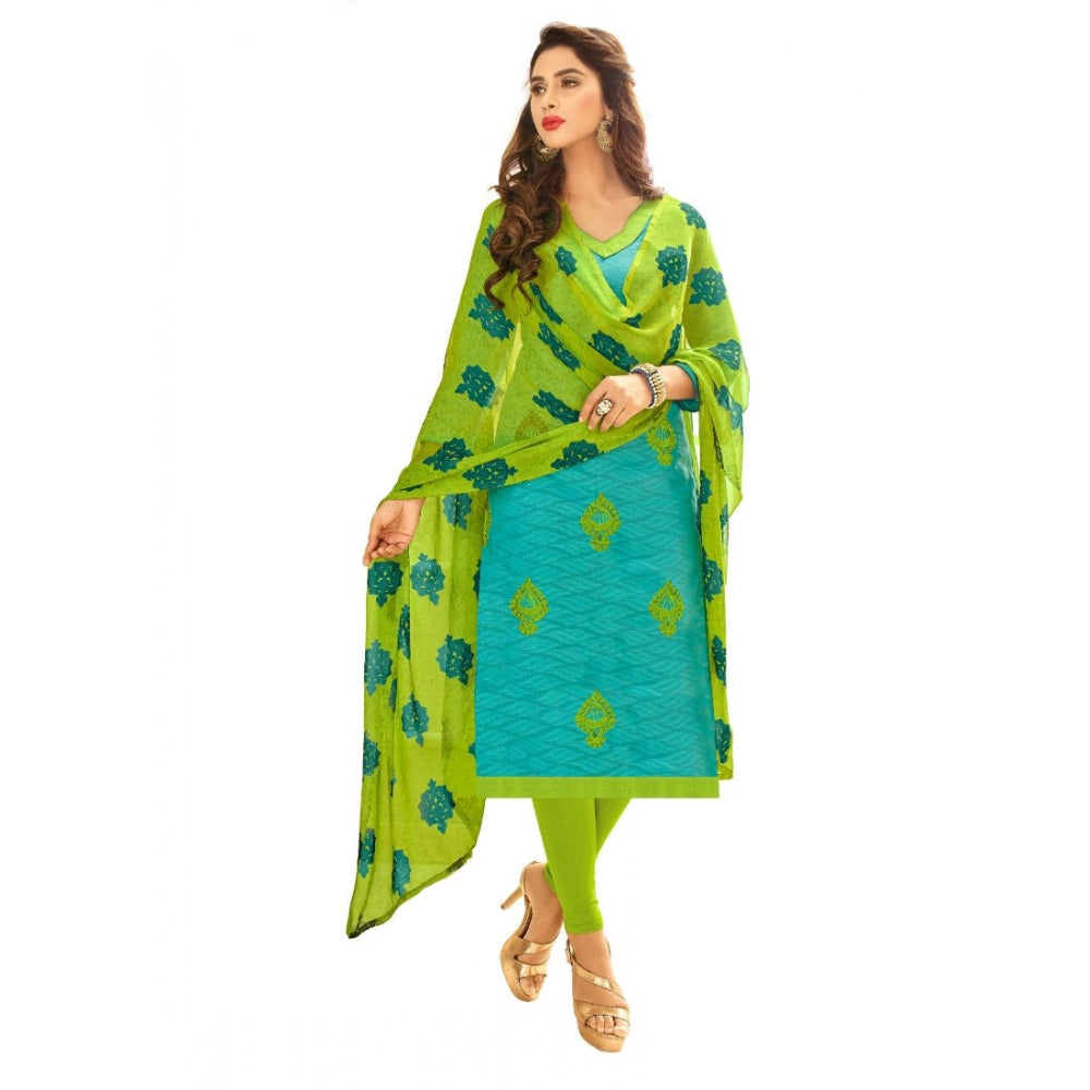 Generic Women's Cotton Jacquard Unstitched Salwar-Suit Material With Dupatta (Turquoise Blue, 2 Mtr)