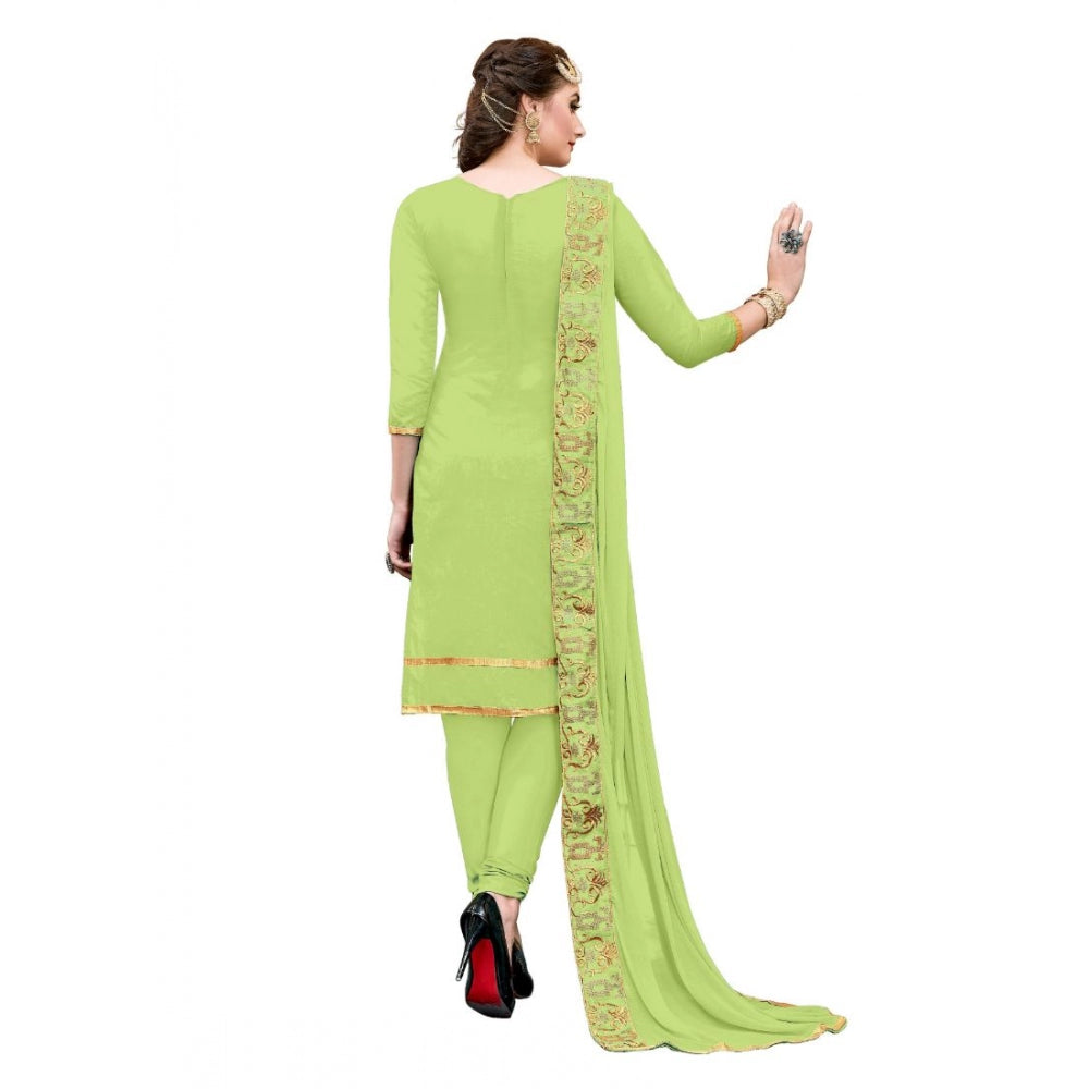 Generic Women's Chanderi Cotton Unstitched Salwar-Suit Material With Dupatta (Light Green, 2.20 Mtr)