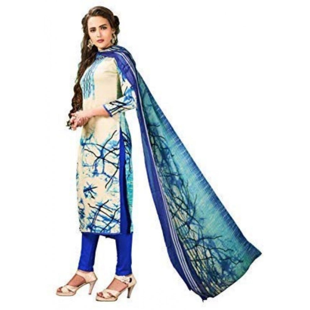 Generic Women's Cotton Unstitched Salwar-Suit Material With Dupatta (Cream, 2.5 Mtr)