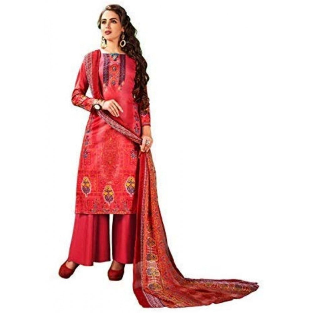 Generic Women's Cotton Unstitched Salwar-Suit Material With Dupatta (Light Red, 2.5 Mtr)