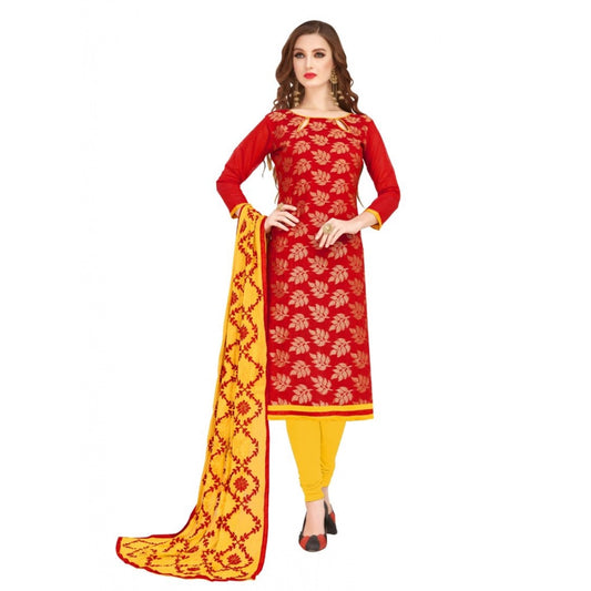 Generic Women's Banarasi Jacquard Unstitched Salwar-Suit Material With Dupatta (Red, 2 Mtr)