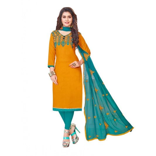 Generic Women's Slub Cotton Unstitched Salwar-Suit Material With Dupatta (Orange, 2 Mtr)