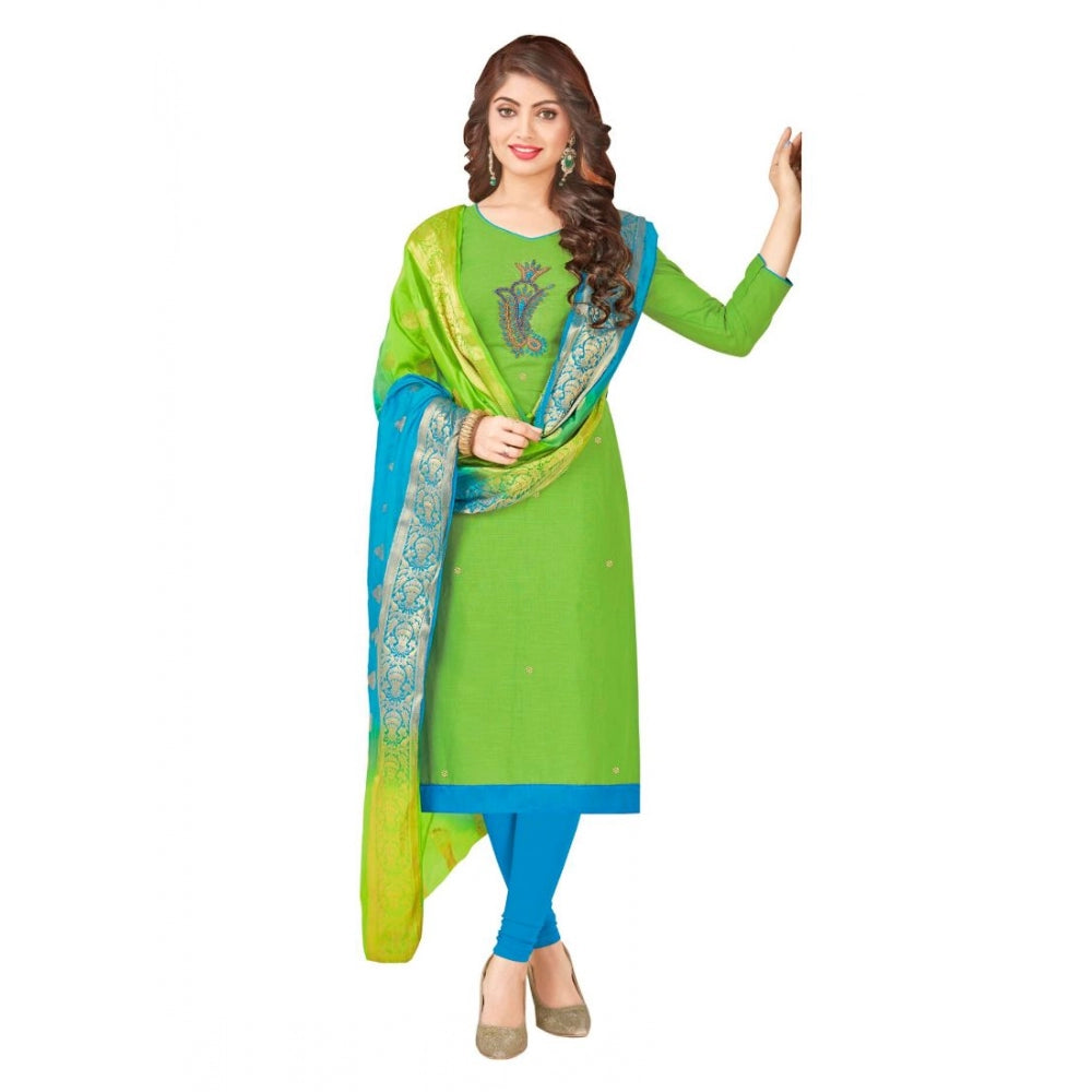 Generic Women's South Slub Cotton Unstitched Salwar-Suit Material With Dupatta (Green, 2 Mtr)