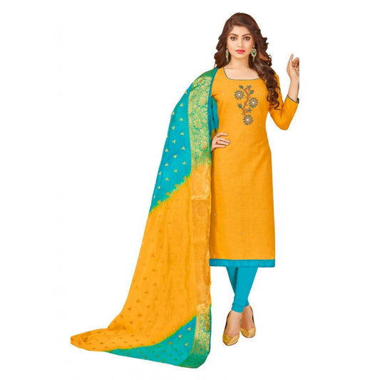 Generic Women's South Slub Cotton Unstitched Salwar-Suit Material With Dupatta (Yellow, 2 Mtr)