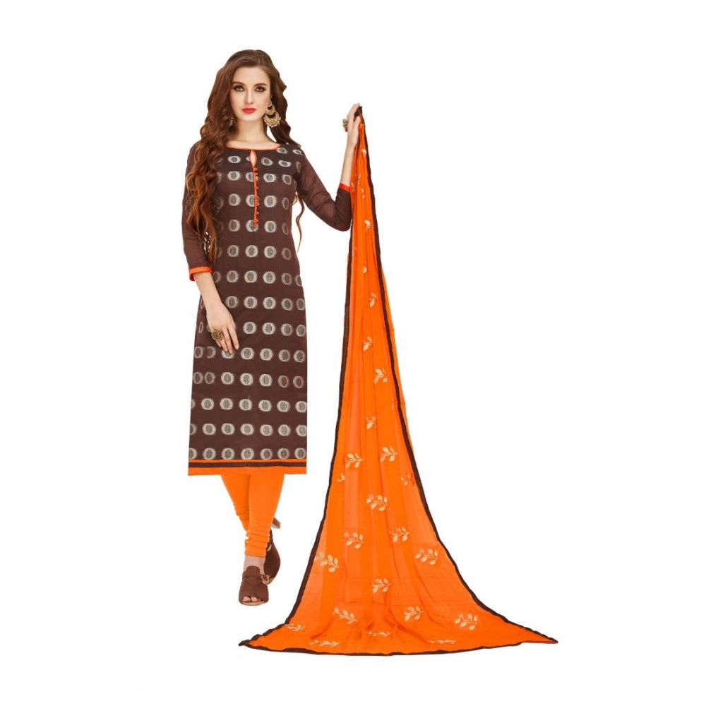 Generic Women's Banarasi Jacquard Unstitched Salwar-Suit Material With Dupatta (Brown, 2 Mtr)