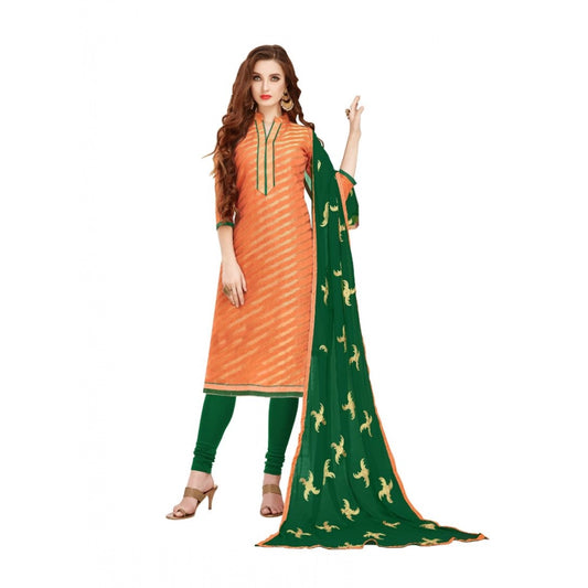 Generic Women's Banarasi Jacquard Unstitched Salwar-Suit Material With Dupatta (Orange, 2 Mtr)