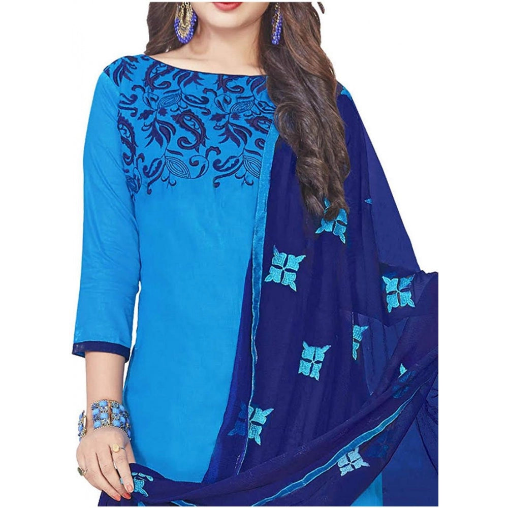 Generic Women's Glaze Cotton Unstitched Salwar-Suit Material With Dupatta (Blue, 2 Mtr)