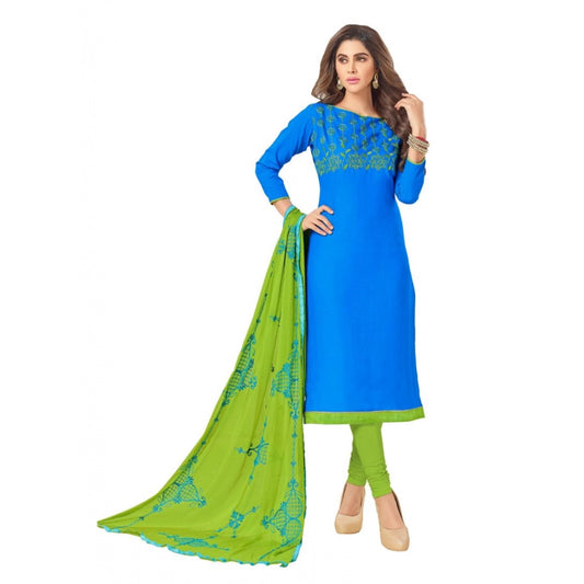 Generic Women's Slub Cotton Unstitched Salwar-Suit Material With Dupatta (Sky Blue, 2 Mtr)