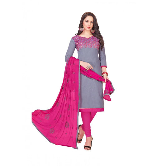 Generic Women's Slub Cotton Unstitched Salwar-Suit Material With Dupatta (Grey, 2 Mtr)