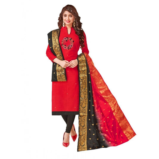 Generic Women's South Slub Cotton Unstitched Salwar-Suit Material With Dupatta (Red, 2 Mtr)