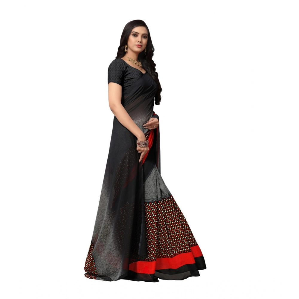 Shopper Beast Women's Georgette Saree(Black,5-6 Mtrs)