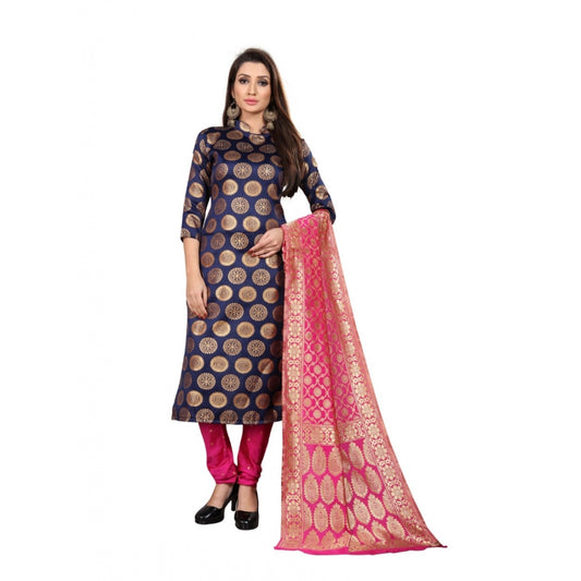 Generic Women's Jacquard Silk Unstitched Salwar-Suit Material With Dupatta (Blue,2-2.5Mtrs)