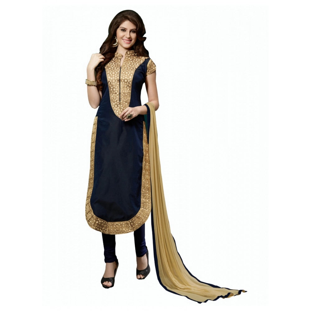 Generic Women's Chanderi Unstitched Salwar Suit-Material With Dupatta (Black,2 Mtrs)