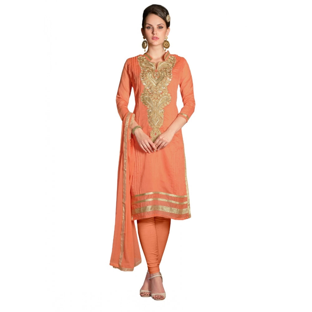 Generic Women's Chanderi Unstitched Salwar Suit-Material With Dupatta (Orange,2.2 Mtrs)