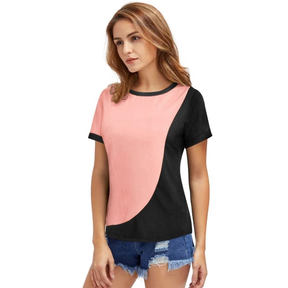 Generic Women's Polyester, Knitting Western Wear T-Shirt (Peach)