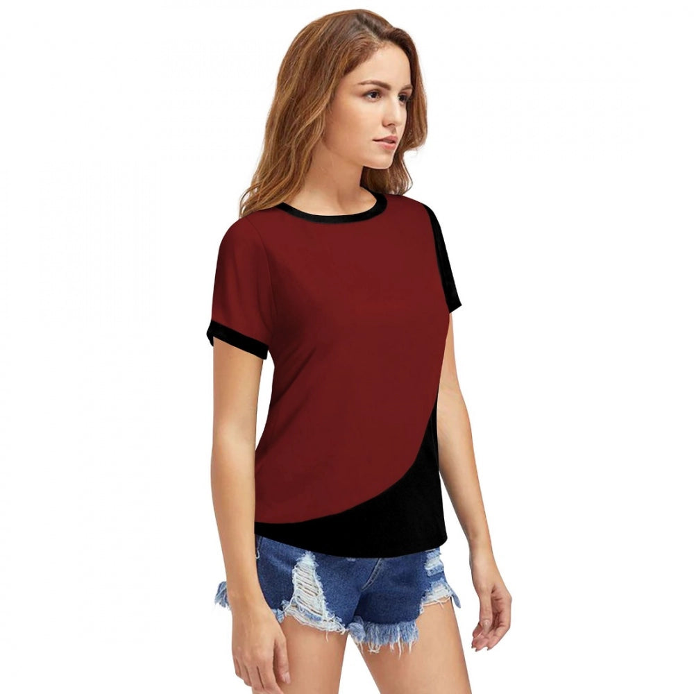 Generic Women's Polyester, Knitting Western Wear T-Shirt (Maroon)