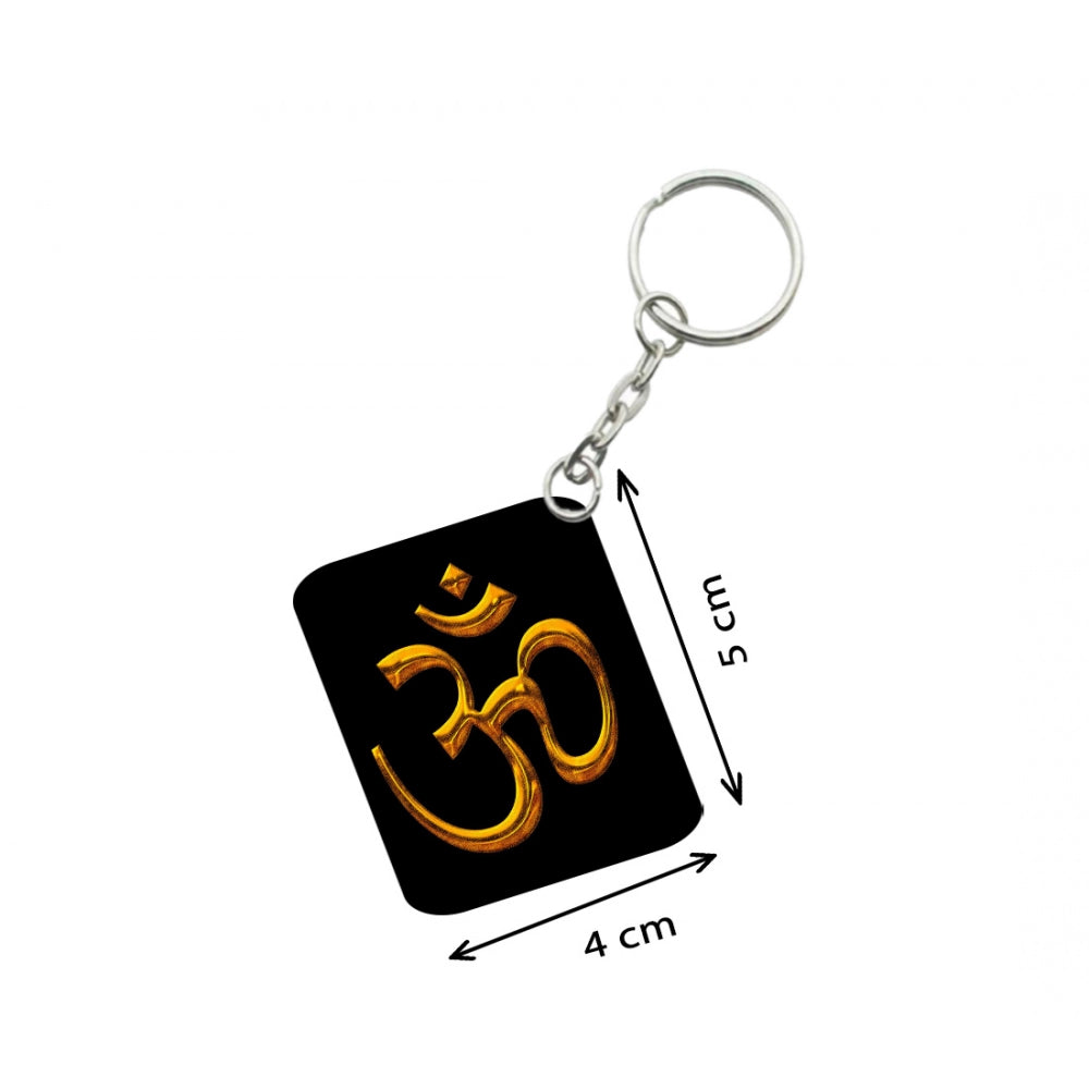 Generic Pack Of 3_ Om Symbol One Side Printed Rectangle Designer Keychain (Black)