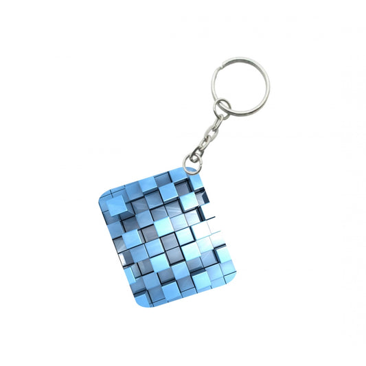 Generic Pack Of 3_ Blue Cubes One Side Printed Rectangle Designer Keychain (Blue)