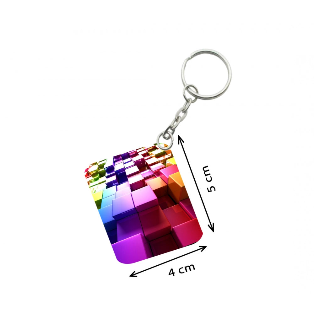 Generic Pack Of 3_ Colored Cubes One Side Printed Rectangle Designer Keychain (Multi Color)