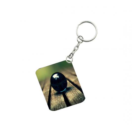 Generic Pack Of 3_ Black Obsidian Sphere One Side Printed Rectangle Designer Keychain (Black)