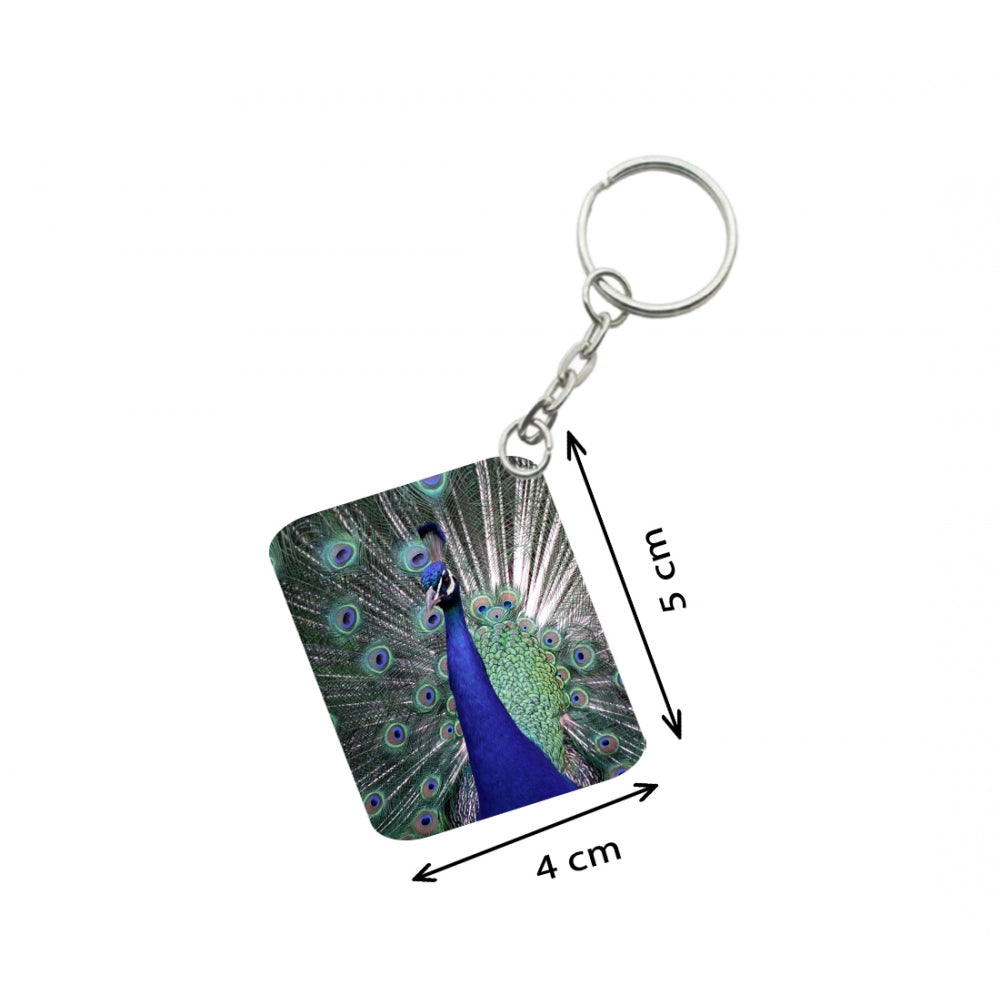 Generic Pack Of 3_ Peacock One Side Printed Rectangle Designer Keychain (Multi Color)