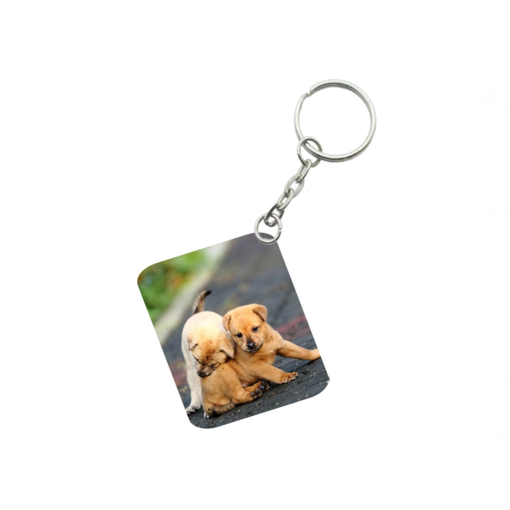 Generic Pack Of 3_ Dogs Love One Side Printed Rectangle Designer Keychain (Brown)