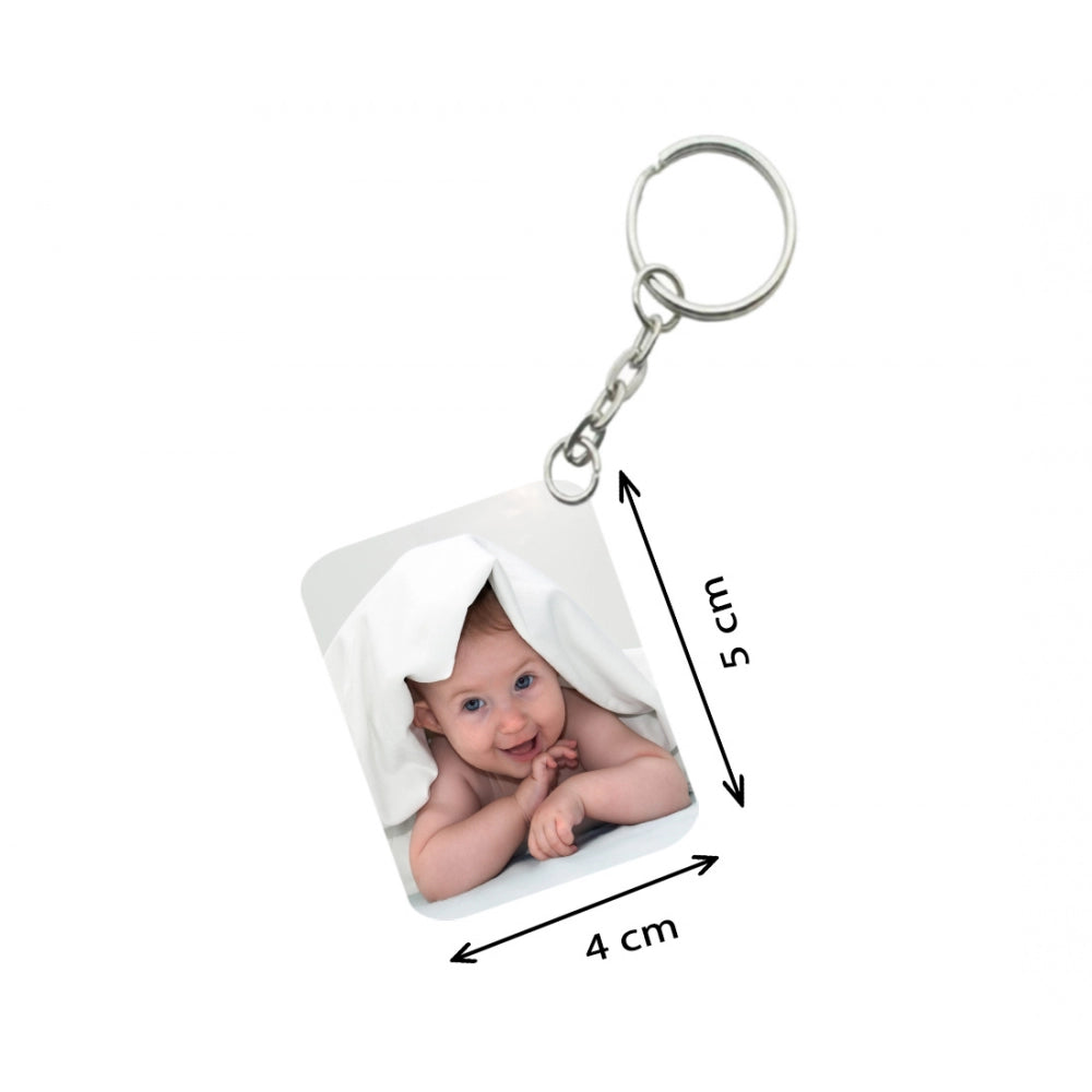 Generic Pack Of 3_ Baby With Smile One Side Printed Rectangle Designer Keychain (White)